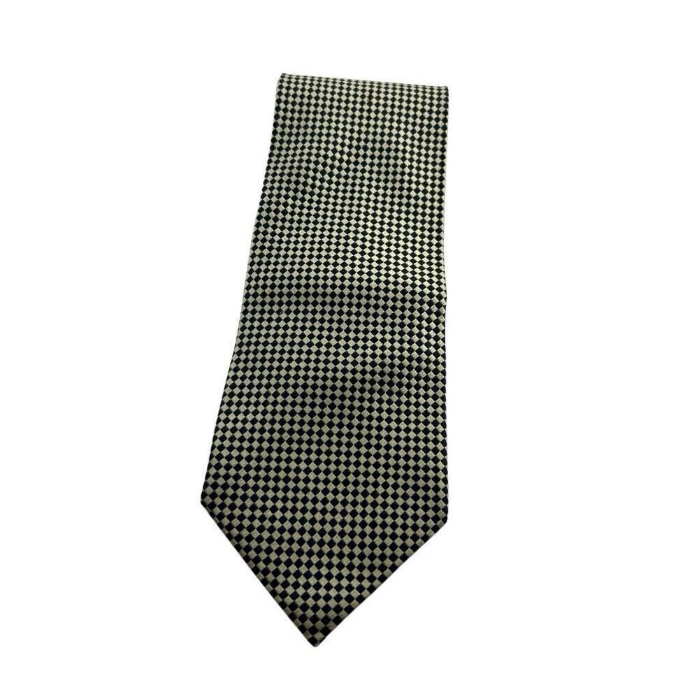 Bergamo New York Silk Checkered Black and Gold Necktie Tie